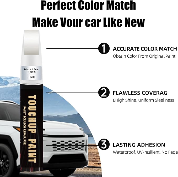 Car Paint Touch Up Pen Compatible with Toyota Blizzard Pearl Tricoat(070), 2-In-1 Color Accurate Touch Up Car Scratch Repair Paint Match Toyota Series Automotive Scratch Remover for Nicks&Chips Repair