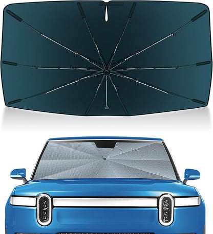 Autorder Windshield Sun Shade Umbrella for 2022-2025 Rivian R1T Accessories,Upgraded Ice Crystal Material,Easy Setup Umbrella Sunshade for Car Windshield,100% Sun Blocking