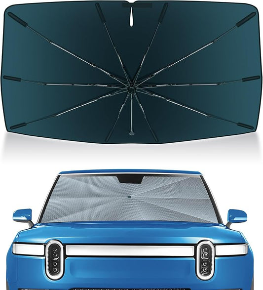 Autorder Windshield Sun Shade Umbrella for 2022-2025 Rivian R1T Accessories,Upgraded Ice Crystal Material,Easy Setup Umbrella Sunshade for Car Windshield,100% Sun Blocking