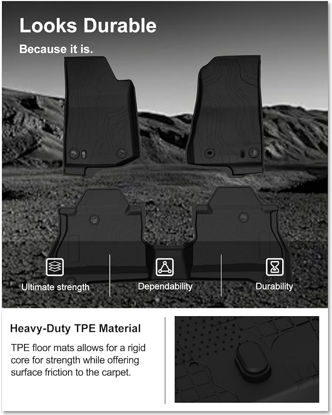 KIWI MASTER Floor Mats for 2020-2026 Jeep Gladiator JT, OEM Replacement 82215626AB, Custom Fit All Weather Car Mats, Heavy Duty TPE Floor Liners, Front & Rear 2 Row, Black