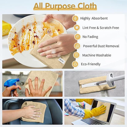 FIXSMITH Beige Microfiber Cleaning Cloth -Pack of 12, Highly Absorbent Cleaning Rags, 16"X12" All Purpose Cleaning Towels for Housekeeping, Kitchen, Car, Lint Free and Reusable Microfiber Towels