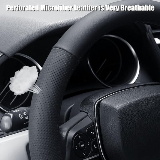 Steering Wheel Cover 15.25-16 inch, Non-Slip Car Wheel Protector for F-150 Tundra Range Rover, Non-Folding Packaging, Microfiber Leather, Black