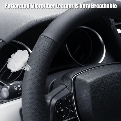 Steering Wheel Cover Small Size 14-14.25 inch, Non-Slip Car Wheel Protector for Prius Civic Model 3 Model Y Camaro, Non-Folding Packaging, Microfiber Leather, Black