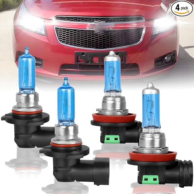 Fit for Chevy Cruze 2016 2017 2018 2019 (Non-Projector) High Performance Halogen Headlight Bulbs,9005 High Beam + H11 Low Beam Non-Projector Headlamp Replacement Bulbs Kit, Plug and Play,Pack of 4