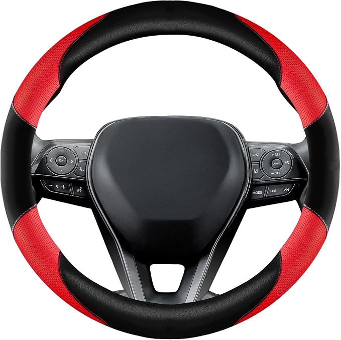 Soft Leather Steering Wheel Cover with Breathable Design and Anti-Slip Grip, Specially Designed for 14.5-15.2 inch Circular Steering Wheels