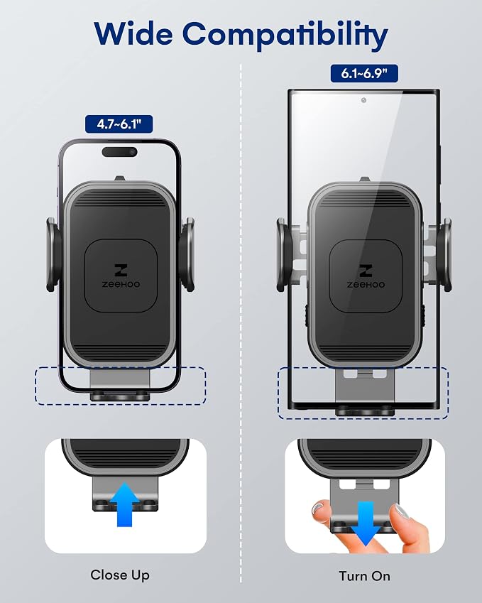 ZeeHoo Wireless Car Charger, 15w Fast Charging, Auto Clamping Car Phone Mount, Cell Phone Holder Charger, for iPhone 17 16 15 14 13 12 11 Pro Max Xs, Samsung Galaxy S23+ S22, Etc.(Grey)