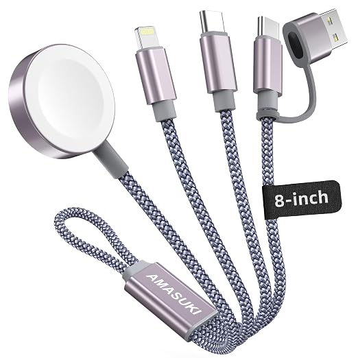 Travel Essentials,3 in 2 USB C Cable for Apple Watch Charger,iPhone Charger,Multi Charging Cable,Cruise Vacation Camping Essentials,Portable for iWatch Series 11-2/Ultra/SE & iPhone 17-12,Car,0.7FT