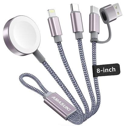 Travel Essentials,3 in 2 USB C Cable for Apple Watch Charger,iPhone Charger,Multi Charging Cable,Cruise Vacation Camping Essentials,Portable for iWatch Series 11-2/Ultra/SE & iPhone 17-12,Car,0.7FT