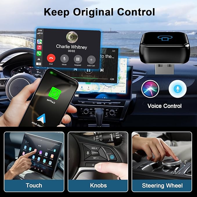 2026 Upgraded Wireless CarPlay Adapter and Android Auto Adapter,Mini Carplay Adapter Convert Wired CarPlay to Wireless,Fast Seamless Use Supports 1000+ Car's with Built-in Wired Car Play/Android Auto