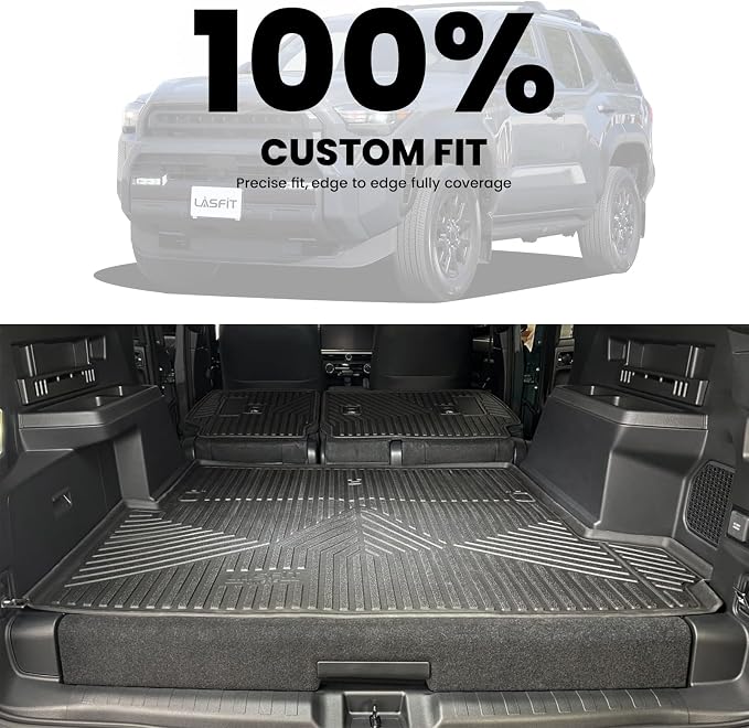 LASFIT Cargo Mat & Backrest Mats for Toyota 2025-2026 4Runner (Only Fit Hybrid, Not Fit Gas), All Weather TPE Custom Fit Easy Clean Trunk Mat for 4 Runner 2025 2026 6th gen Hybrid Trunk Mat, Black