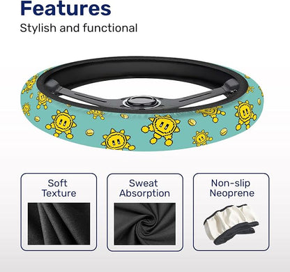 GENANY Retro Game Steering Wheel Cover, Non Slip Polyester Car Wheel Protector for Car SUV Truck, Universal 15 Inch