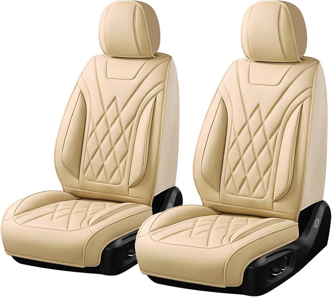 Car Seat Covers Compatible with Hyundai Equus 2011-2016 - Waterproof & Breathable Luxury Leather All-Weather Seat Cushions Protectors, Airbag Compatible, Only 2 Front seat Covers (Beige)