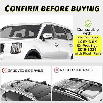 Gdydi 220lbs Car Roof Rack Cross Bars Compatible with 2019-2025 KIA Telluride LX EX S SX SX-Prestige (Only Fit Flush Side Rails), Aluminum Lockable Roof Cross Bars for Kayak Bike Rooftop Cargo Carrier
