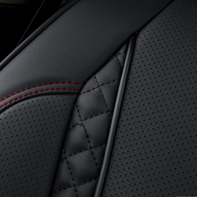 Coverado Car Seat Cover Full Set, Red Seat Covers Front Seats Back Seat Covers, Nappa Leather Waterproof, Car Seat Cushion, Car Seat Protector Universal Fit Most Cars