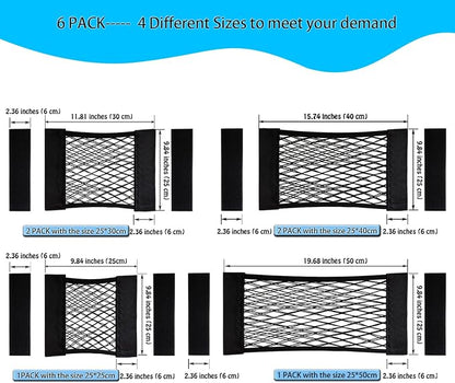 Mesh Cargo Net Car Storage Wall Sticker Organizer Elastic with Tape Stickers for Trunk Holder Kitchen Cabinet, Closet,Home (6PCS (Different Sizes)) 4 Different sizes (Justo20220007H)