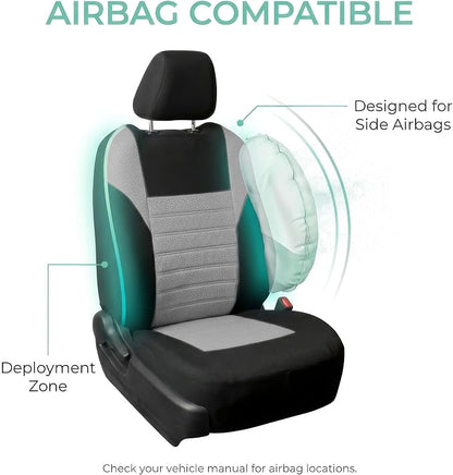 FH Group Gray Polyester Car Seat Cover, 3D Air Mesh, Front Set, Airbag Compatible, Universal Fit for Cars Trucks SUVs