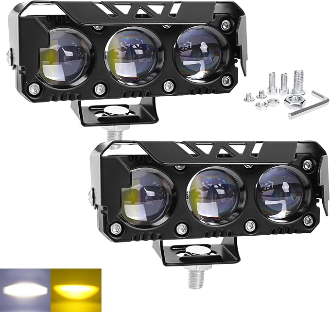 Motorcycle Driving Lights Yellow White Dual Color 8-85V 40W LED Fog Lights Waterproof Spotlight Auxiliary Lights for Motorcycle ATV UTV SUV Truck Boat Tractor Universal 2 Pack
