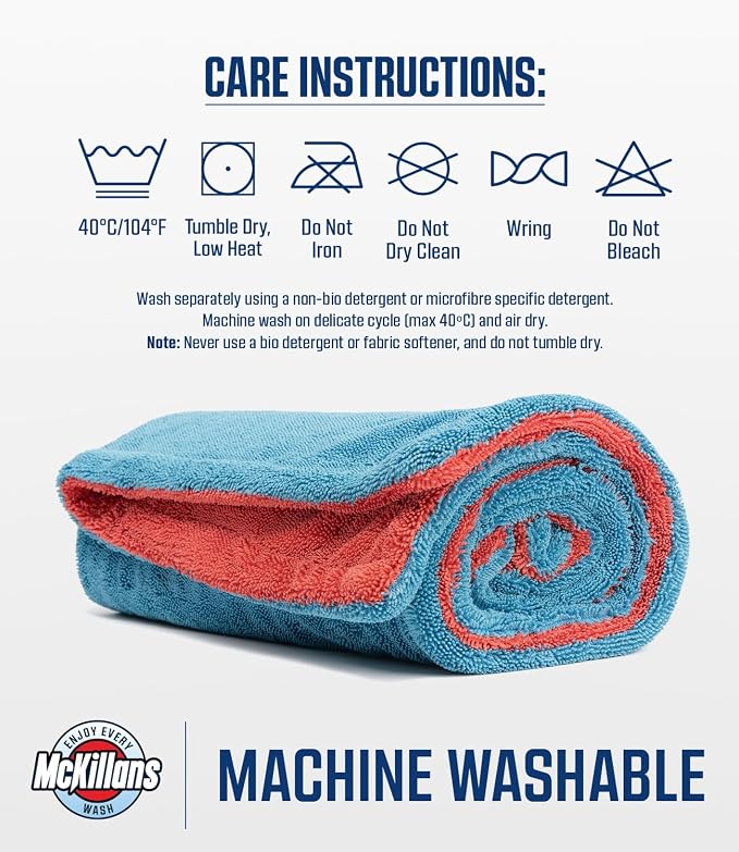 McKillans® Extra Large Dual-Color Car Drying Towel XL - Edgeless & Ultra Soft & Absorbent - 36" x 28" - 1200 GSM Twisted Loop Microfiber Towel for Cars - Drying Towel Car Detailing - Car Wash Towels