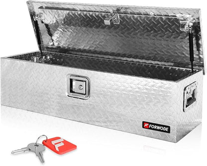 FORWODE 39 Inch Truck Bed Tool Box, Heavy Duty Aluminum Truck Storage Organizer for Pickup Truck Bed RV Toolbox with Handle and Lock - Silver