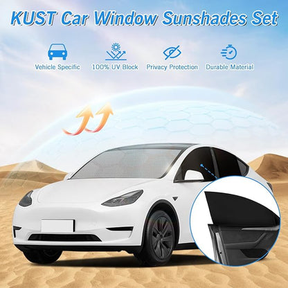 KUST Windshield Sun Shade Umbrella for Tesla Model Y 2020 2021 2022 2023 2024 (Not for Juniper) Rear Window Shades 100% UV Protection and Blackout Privacy 5PCS Car Window Covers Accessories
