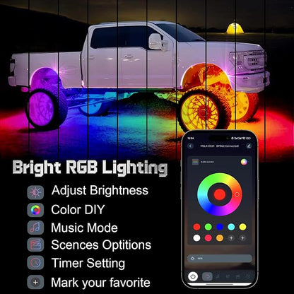 Livtee Underglow LED Lights Kit, RGB Strip Lights with App Control for Music and DIY Modes, Under Glow Kit for Cars, Vans, SUVs, and Trucks