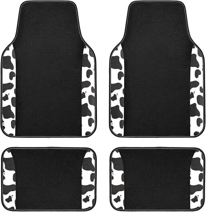 Flying Banner car seat Covers Protects Water Proof Faux Leather Carbon Fiber Fronts Rear Bench Covers (Cow Black, Full Set - Combo Pack)