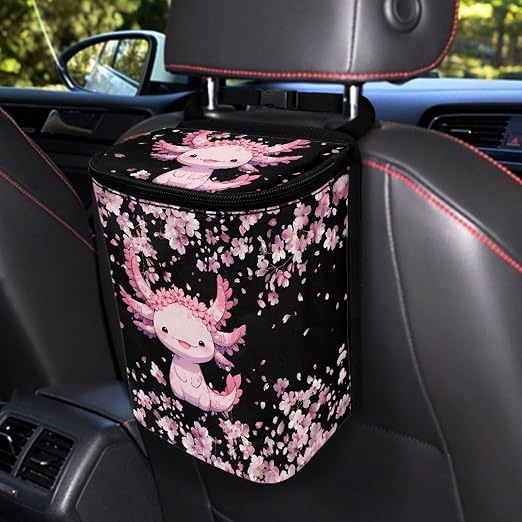 BIGCARJOB Axolotl Flower Car Trash Can Bin for Back Seat, Leak Proof, Vehicle Trash Can for SUV Truck Van, Automotive Garbage Can for Front Seat