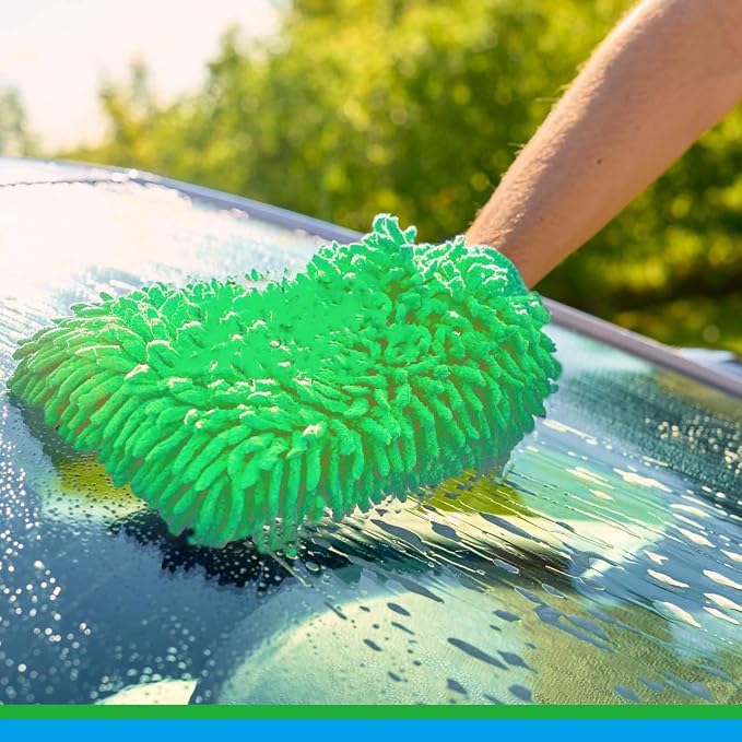 2 Pack Car Wash Mitt Microfiber Chenille Car Wash Mitt Scratch Free for Cars Cleaning,Home Cleaning Mitts(Green/Blue).
