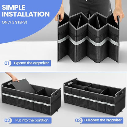 winhunt Car Trunk Organizer, Car Storage Organizer, Collapsible Multi Compartment for Car, Suv, Sedan, Truck, 100L, Extra Larger (Black, 100L)