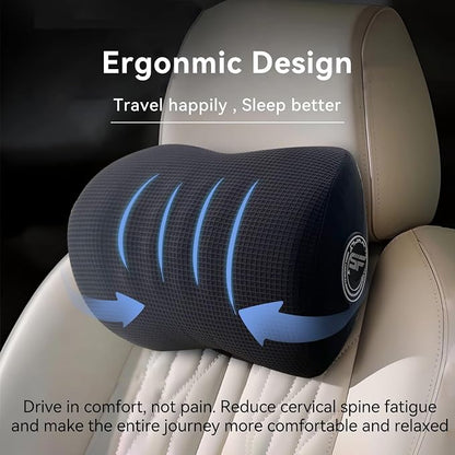Super Useful Car Headrest Pillow, Car Pillow for Driving with Adjustable Strap, 100% Memory Foam Neck Pillow, Ergonomic Design - Car Neck Pillow(Black, 2 Pack)