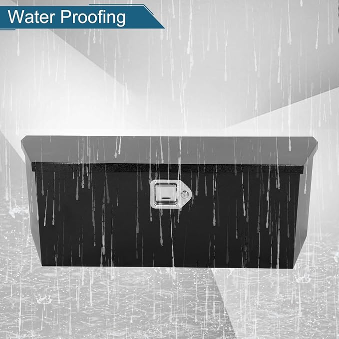 35"X12"X12" Truck Tool Box Black Heavy Duty Steel Metal Trailer Tongue Box Pick Up Storage Organizer w/Lock & Keys