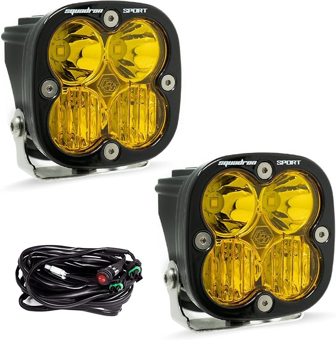 Baja Designs Squadron Sport LED Light Pod Pair - 2 PCS LED with Wiring Harness (Driving Combo; Amber)