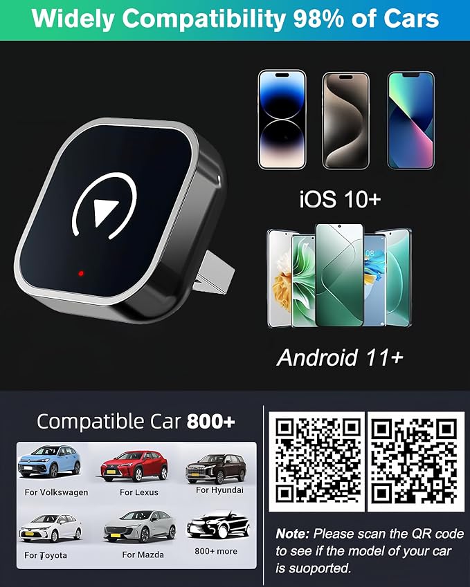 Ablink 2-in-1 Wireless Carplay Adapter for Android & iPhone,Plug & Play CarPlay Dongle Converts Wired to Wireless,Fast Auto-Connect US,No Delay,CarPlay Adapter for iPhone/Android with USB/USB-C Port