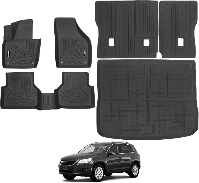 Floor Mats for Volkswagen VW Tiguan 2009-2017, Trunk Mat and Backrest Mat All Weather TPE Protector for Volkswagen VW Tiguan Accessories