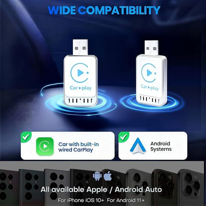 Newly Upgraded Wireless CarPlay Adapter 2026 : Slim, Lightweight and Portable, Plug-and-Play. Easy to Operate with Stable Connection and no lag, Compatible with iPhone and Android Devices.