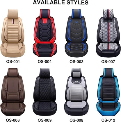 OASIS AUTO Car Seat Covers Full Set, Sporty Faux Leather with Honeycomb Pattern, Waterproof Universal Fit for SUV, Sedan, Pick-up Truck, Automotive Interior Accessories (OS-004 Black&Gray)