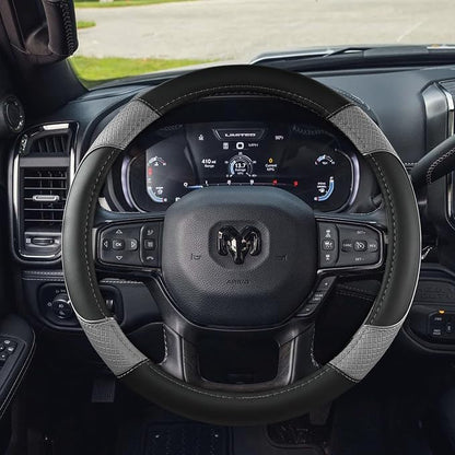 Steering Wheel Cover for Dodge 1989-2011 RAM 1500 2500 3500, Charger, Durango, Challenger - Rugged Durability & Interior Upgrade for Dodge 14.5-15 inch (Gray-Standard Size)