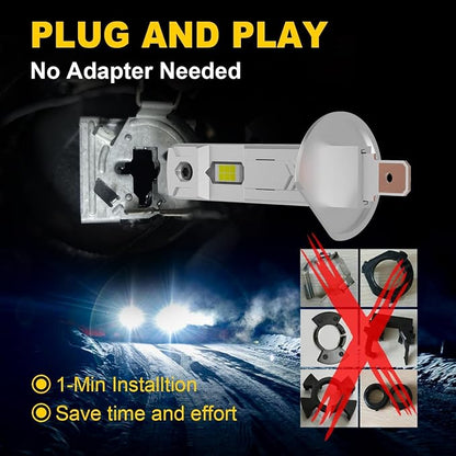 H1 Light Bulb,Super Bright Upgraded 600% 30000LM Brightness Cool White H1/H1LL Bulbs Real 1:1 Halogen Size 80000 Hours Lifespans Easy Install Fog Light Pack of 2
