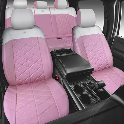 CAR PASS Memory Foam Leather Seat Covers Full Set, Breathable Luxury Perforated Nappa Leather Seat Covers Universal Fit for Car,SUV,Truck Seat Covers Thick 3D Foam Comfort,Airbag Compatible Pink White