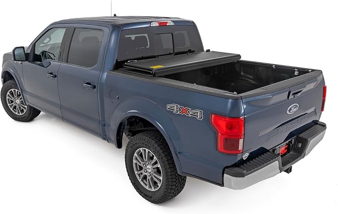 Rough Country Hard Low Profile Tri-Fold Tonneau Cover for Ford F-150 (2021–2026) & F-150 Lightning (2022–2026) – Aluminum Truck Bed Cover