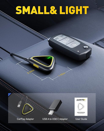 2027 Upgraded Wireless CarPlay Adapter for Apple, Upgrade Factory Wired Carplay to Wireless CarPlay Adapter, No Latency for iPhone iOS 10+ and Cars from 2015+, USB & Type-C, Plug & Play