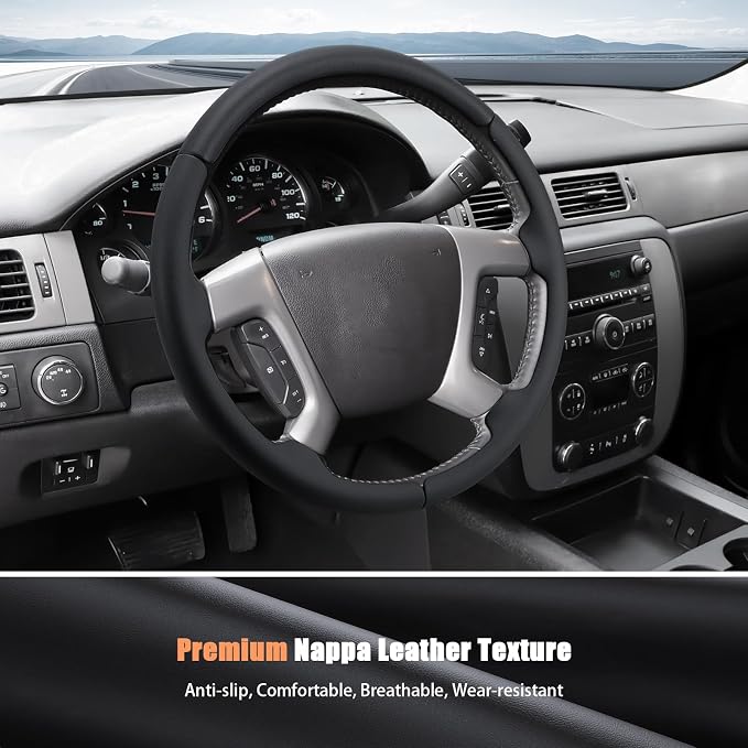 Aimato Customized Steering Wheel Cover for Chevy Silverado 1500 2007-2013/GMC Sierra 2007-2013/2500 3500 Suburban Tahoe Yukon 2007-2014/Traverse 2009-2017/GMC Sierra 2500 3500 2008-2014