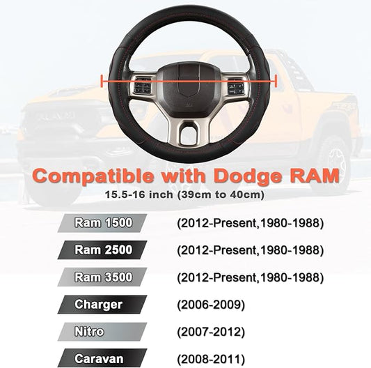 West Llama Customized Auto Car Steering Wheel Cover for Dodge RAM 1500 2500 3500, 15.5-16 inch(Black+Orange-Large Size)
