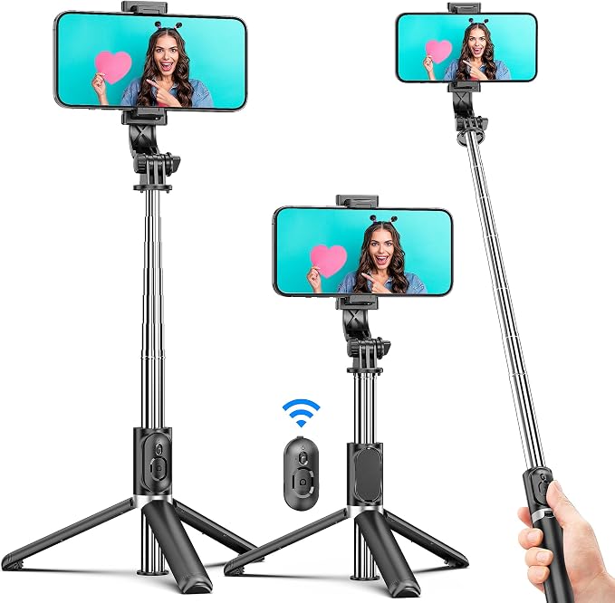 Selfie Stick Tripod, All in One Extendable & Portable iPhone Tripod Selfie Stick with Wireless Remote Compatible with iPhone 17 16 15 14 13 12 pro Xs Max, Galaxy Note10/S20/S10/OnePlus 9/9 PRO etc
