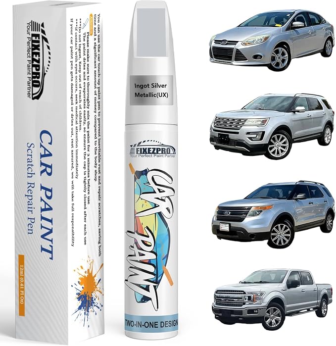 Ingot Silver Metallic(UX) Touch Up Paint for Ford, Car Paint Scratch Repair Remover Pen Color Exact Match, Quick and Easy Fix Auto Chips and Nicks Scuff