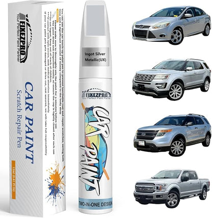Ingot Silver Metallic(UX) Touch Up Paint for Ford, Car Paint Scratch Repair Remover Pen Color Exact Match, Quick and Easy Fix Auto Chips and Nicks Scuff