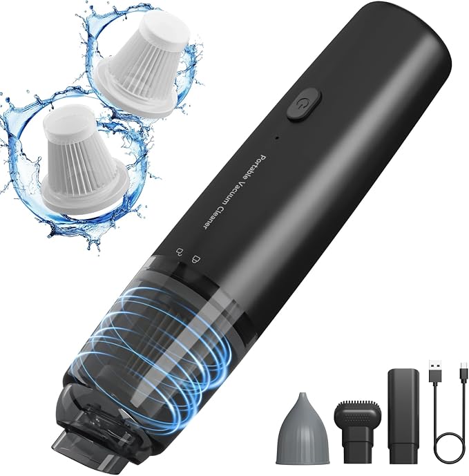 Handheld Vacuum Cordless, Car Vacuum Portable with 2 Suction Modes, Blow & Suction 2-in-1, Mini Vacuum Cleaner Rechargeable for Car, Home, Pet Hair, Office, Desk, Keyboards (Black)