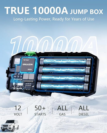 X8 Jump Starter 10000A Battery Jumper Starter Portable with Force Start, 12V Car Starter Jump Box & Battery Booster for All Gas & Diesel Engines, QC 3.0 Quick Charge, LED Light, Passenger Car