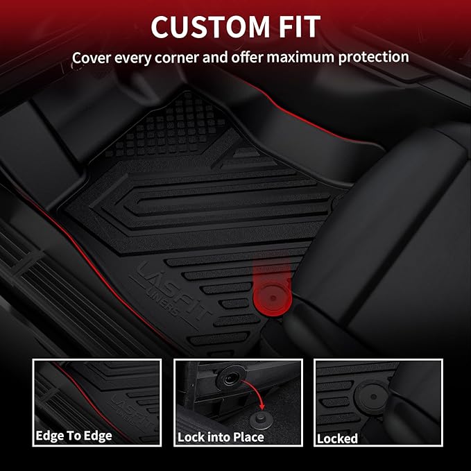 LASFIT Floor Mats for Ram 1500 Crew Cab 2025 2026 with Rear Under-Seat Factory Storage Bucket Seat, All Weather TPE Custom Fit Car Mats Floor Liners 1st & 2nd Row, Black