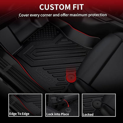 LASFIT Floor Mats for Ram 1500 Crew Cab 2025 2026 with Rear Under-Seat Factory Storage Bucket Seat, All Weather TPE Custom Fit Car Mats Floor Liners 1st & 2nd Row, Black